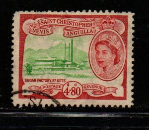 St  Kitts-Nevis Sc 134 1954 $4.80 QE II & Sugar Factory stamp used