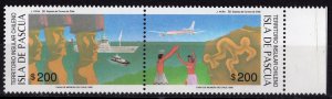 Chile 1992 Sc#1011 EASTER ISLAND-AIRPLAIN-SHIPS-DANCERS PAIR MNH