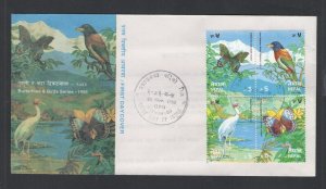 Nepal  #597  (1996 Butterflies and Birds block) on unaddressed cachet FDC