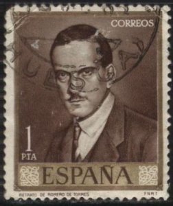 Spain 1300 (used filler) 1p self-portrait by Julio Romero de Torres (1965)