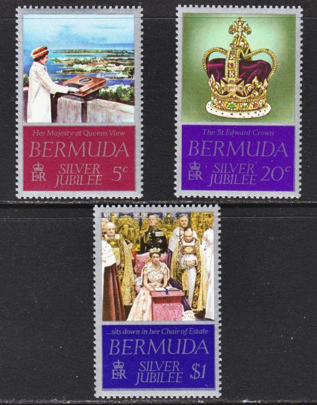 Bermuda QE II Silver Jubilee Scott 347-49 complete set F to VF mint OG NH.