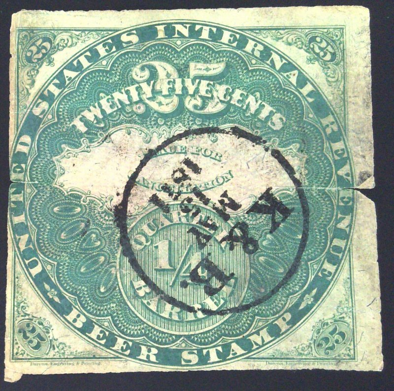 Scott #REA16 - 25c Green - Beer Stamp - Used - Faults - 1870
