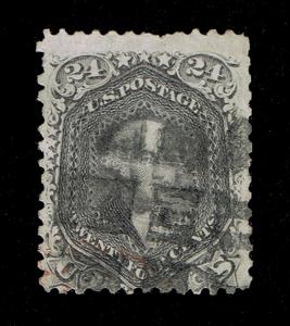 STUNNING SCOTT #78b USED VF 1862 24₵ GRAY WITH RED & BLACK CANCEL