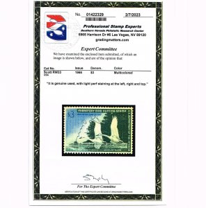 EXCELLENT GENUINE SCOTT #RW33 VF-XF USED 1966 FEDERAL DUCK STAMP PSE CERT