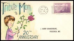 1934 Mothers of America Sc 737 Brandenburg add-on 1982 cachet hand-painted (1C