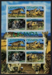 Uganda WWF Spotted Hyaena Sheetlet of 2 sets 2008 MNH SC#1892a-d SG#MS2555