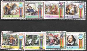 Liberia, used.  Shakespeare Complete set of 8.  1987