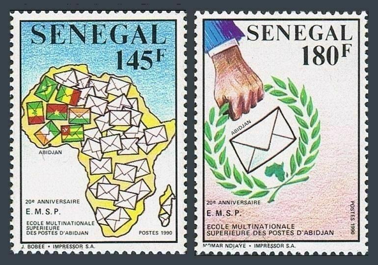 Senegal 893-894,MNH.Mi 1093-1094. Multinational Postal School,20th Ann.1990.Map.