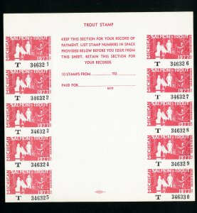 US Stamps Michigan 1977 Rare Trout Sheet Scarce NH