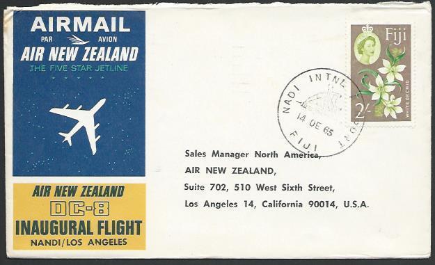 FIJI 1965 Air New Zealand first flight cover Nadi to Los Angeles...........25750