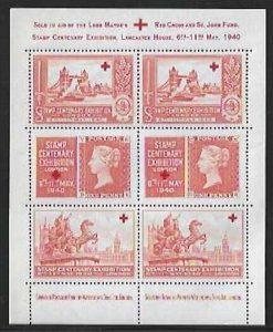 Stamp Centenary Exhibition, 1940, London, vermilion, sheet of 6 Poster Stamps