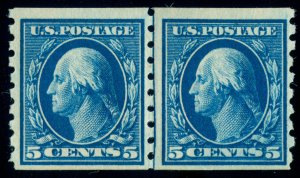 MOMEN: US STAMPS #396 LINE PAIR MINT OG H PF CERT LOT #70222