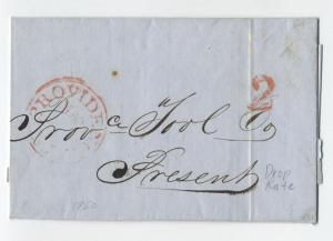 1850 Providence RI drop rate stampless folded letter 2 rate handstamp [4366.2]