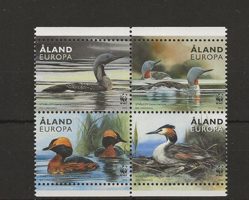 Thematic Stamps Birds- Aland 2013 Loons & Greebes block of 4 sg.384-7 MNH