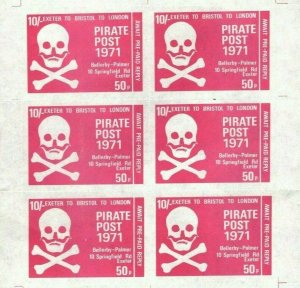 GB Locals STRIKE 1971 Exeter *Pirate Post* SHEET{6} 50p/10s Cerise Mint MNH MAX2