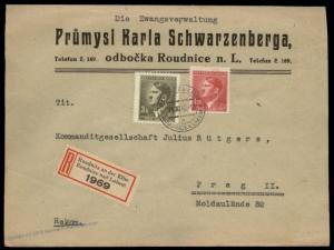 3rd Reich Germany 1942 Bohemia Moravia Czech Slave Labor Registered Cover 89571