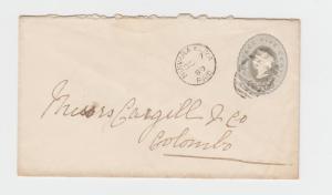 CEYLON 1889 NUWARA ELIYA TO COLOMBO 5c ENVELOPE, CDS +K3 CANCEL, HGB27(SEE BELOW