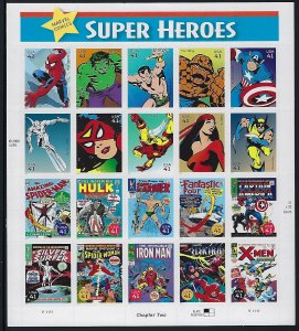 Catalog # 4159 Sheet of 20 Super Heroes Comic Books Movies X Men Spider man Hulk