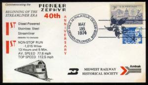 Pioneer Zephyr Streamliner Train Anniver. Cachet Cover