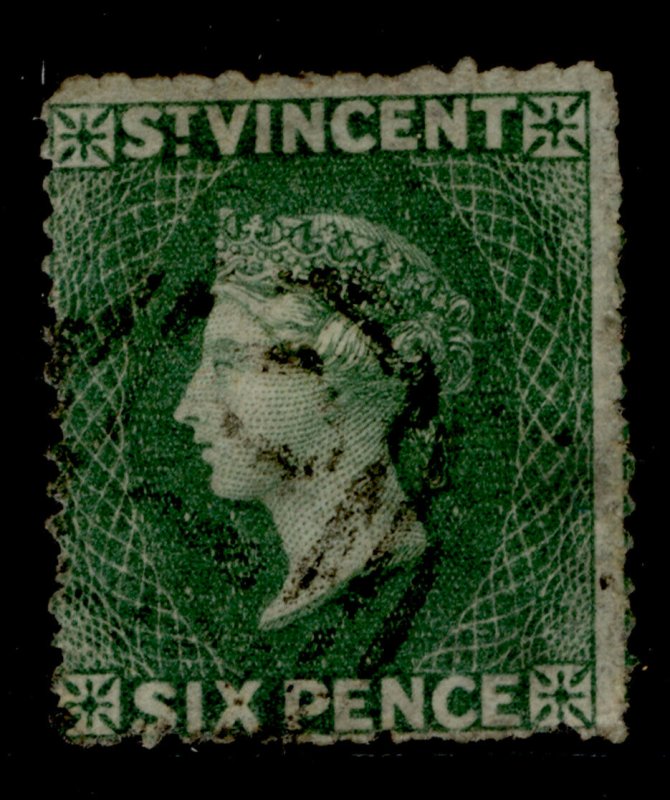 ST. VINCENT QV SG16, 6d deep green, USED. Cat £70.