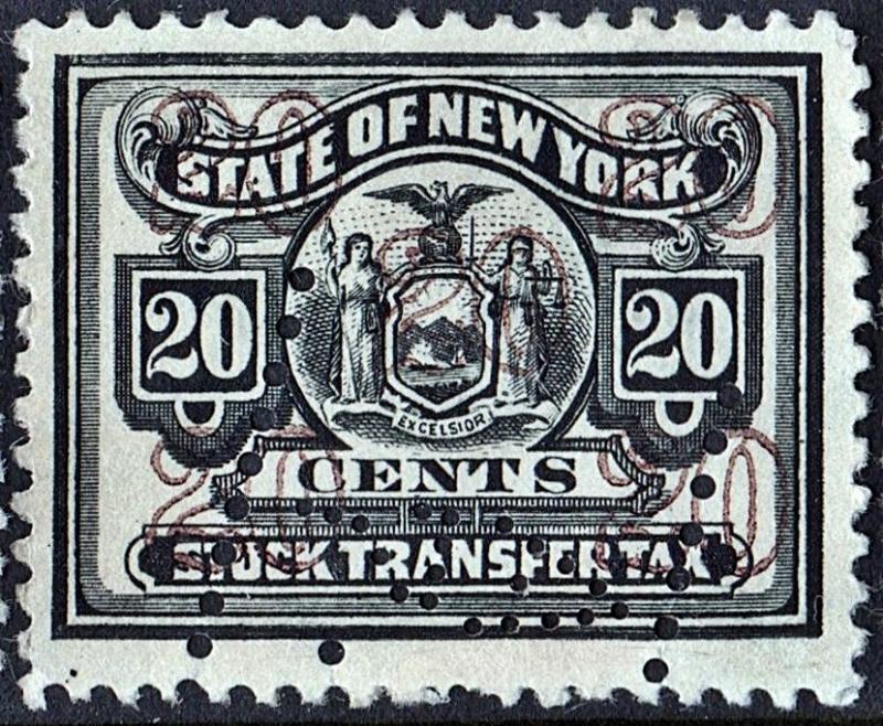 New York State 20¢ Stock Transfer Stamp (Perfin)