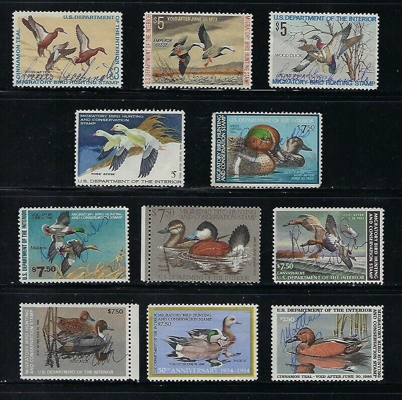 11 USED DUCK STAMPS - FREE SHIPPING -  SCV $61.00  Q165