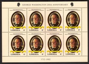 LIBERIA 1982 4c William H. Taft Miniature Sheet of 8 Sc 923 MNH