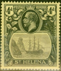 St Helena 1923 4d Grey & Black-Yellow SG92b Torn Flag V.F Mtd Mint 