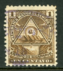 Nicaragua 1898 Seebeck 1¢ Coat of Arms Wmk VFU B871   ⭐⭐⭐⭐⭐⭐