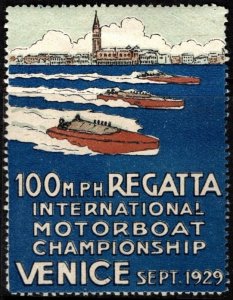 1929 Italy Poster Stamp 100 MPH Regatta Int'l. Motor Boat Championship V...