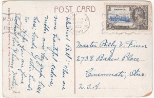 BERMUDA # 101 - cover Hamilton 17 Aug 1935 - Silver Jubilee - Postcard to USA