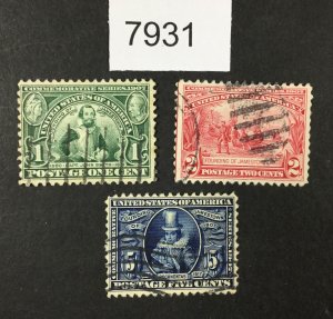 MOMEN: US STAMPS #328-330 USED LOT #7931