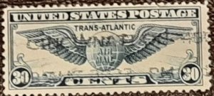 US Scott # C24; used 30c Winged Globe from 1939; F/VF; tiny tear top