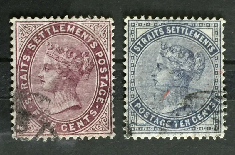 Malaya Straits Settlements 1882 QV 5c & 10c wmk CC Used SG#48&49 M3637 