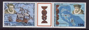 France Polynesia-Scott#665-unused NH pair + label-Ships-Maps-1995-