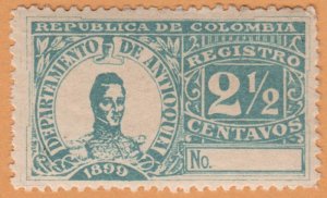 COLOMBIA - ANTIOQUIA 1899 SCOTT # F3. UNUSED. # 3
