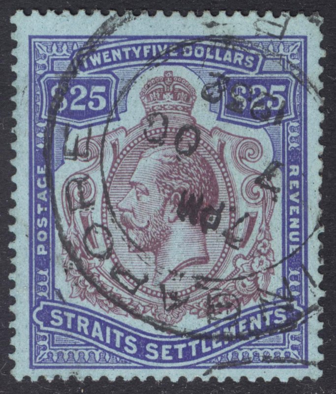 Malaya Straits 1923 $25 Blue & Violet on blue Scott 202 SG 240b VFU Cat $200