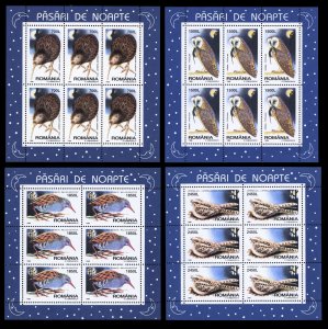 Romania 1998 Birds Scott #4225-4228 Mini-sheets of 6 Mint Never Hinged