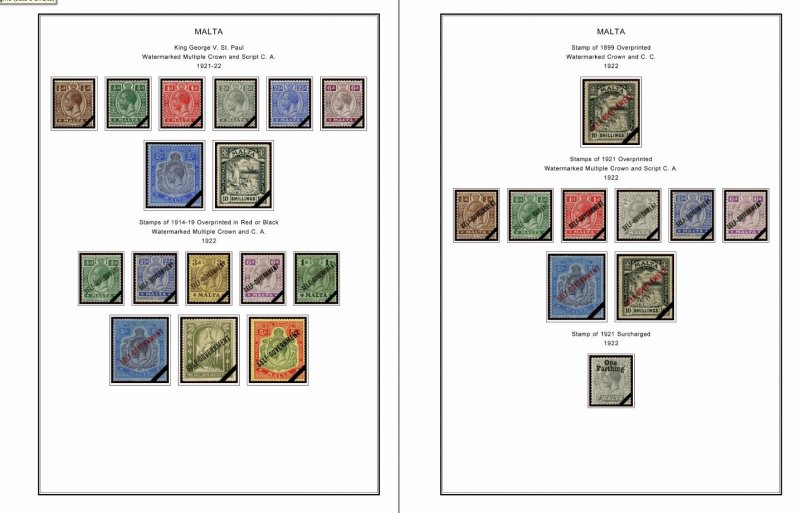 MALTA STAMP ALBUM PAGES 1860-2011 (196 PDF color illustrated pages)