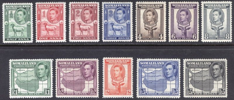 Somaliland 1938 1/2a-5r Pict SG 93-104 Scott 84-95 VLMM/MVLH Cat £150($204)