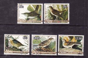 Niue-Sc#466-70- id5-used set-Birds-Audubon-1985-