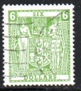 New Zealand Sc AR103A 1987 $6 green Coat of Arms Postal Fiscal stamp used