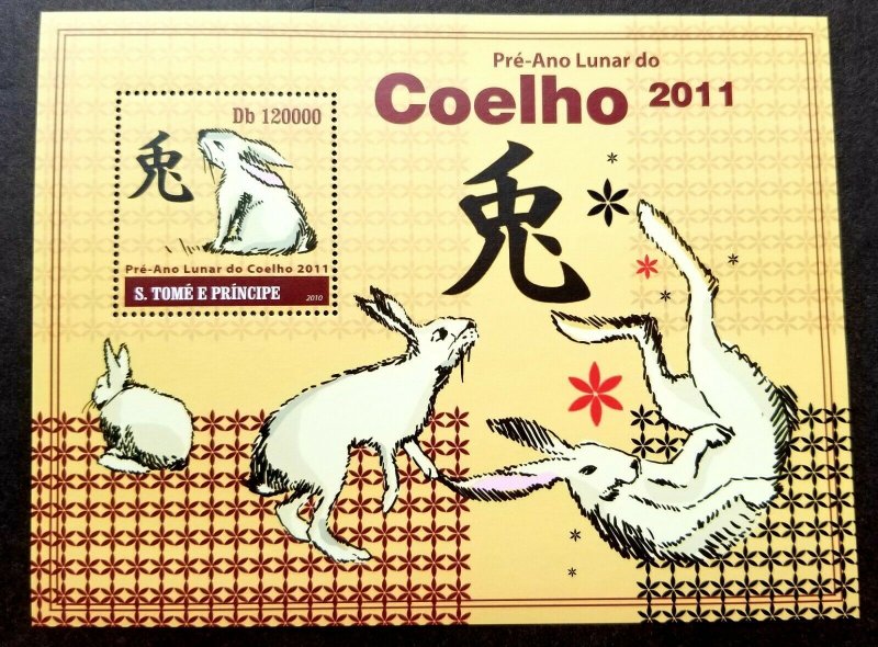 *FREE SHIP Sao Tome Year Of The Rabbit 2010 2011 Chinese Lunar Zodiac (ms) MNH