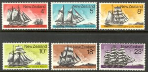 NEW ZEALAND 1975 SAILING SHIPS Set Sc 571-576 MNH