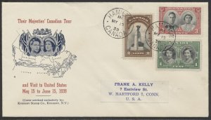 1939 #246-248 Royal Visit FDC Kenmore Cachet Hamilton CDS