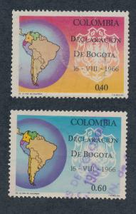 Colombia 1967  Scott 766 & 767 used,Cooperation World Peace