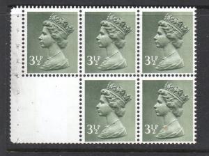 Great Britain Sc MH39a 1974 3 1/2 d Machin stamp booklet pane mint NH