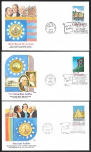 UNITED STATES (13) FDCs 22¢ 25¢ Colony Statehood 1987/1990 Fleetwood FULL SET