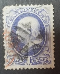 1870 US Scott 145 1c BEN FRANKLIN Stamp Used z9237