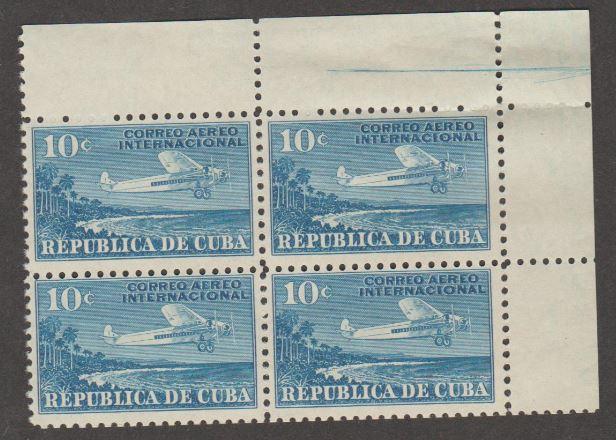 Cuba Scott #C4-C5 Coast of Cuba Airplane - Airmail Stamp - Mint NH Blocks of 4